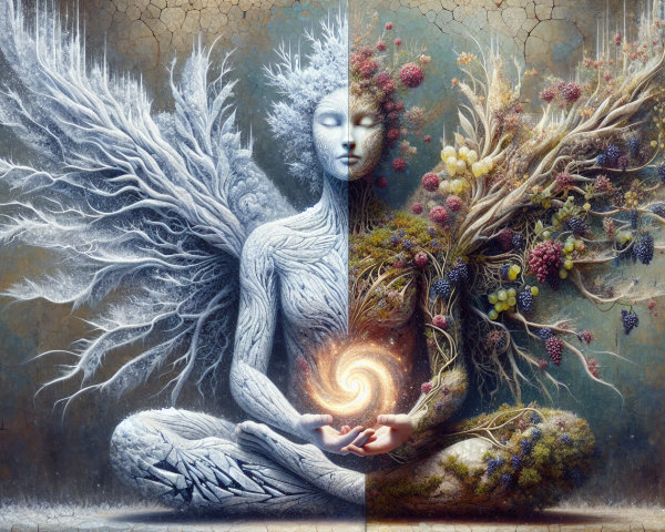 Split Figure Representing Winter and Nature's Balance