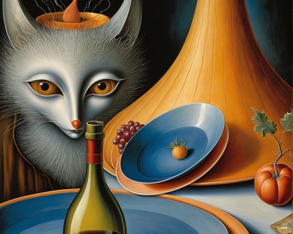 Surreal Still Life with Fox and Colorful Elements