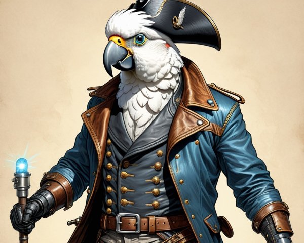 Stylized Pirate Parrot with Magical Staff and Hat