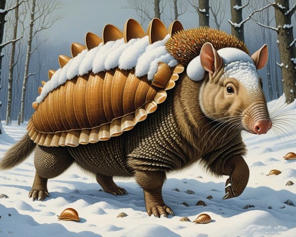 Whimsical Creature in a Snowy Forest Setting