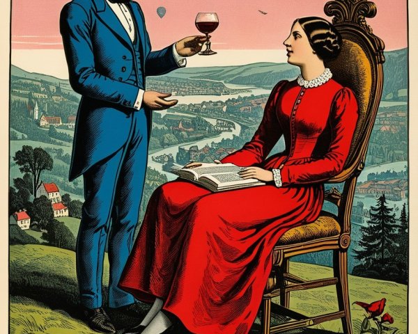 Vintage illustration of a couple in romantic setting