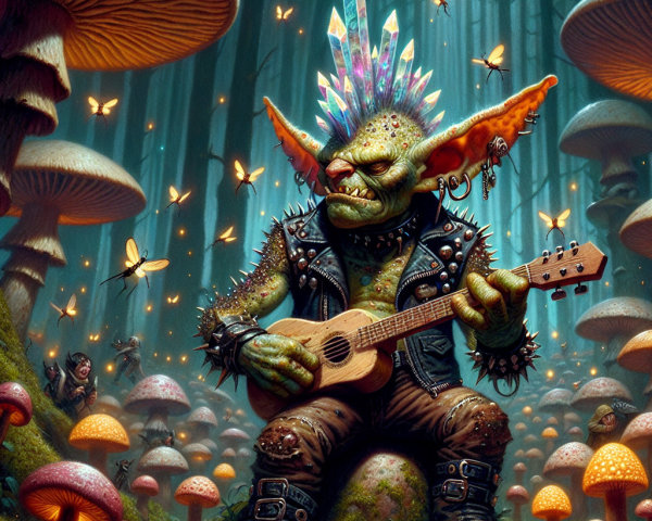 Whimsical Goblin in Enchanted Forest Setting