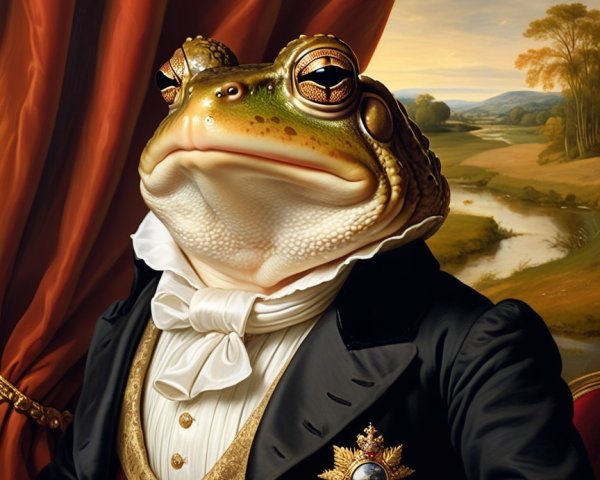 Whimsical Frog Portrait in Elegant Suit and Medal
