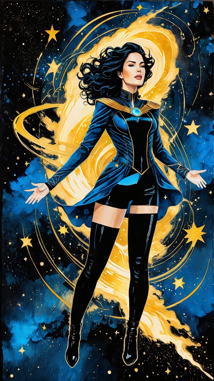 Powerful Female Figure in Cosmic Background
