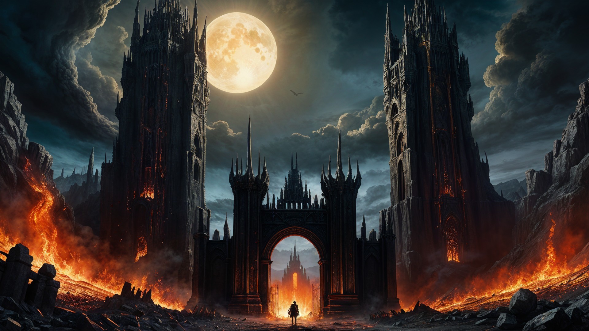Gothic Landscape with Spires and Apocalyptic Atmosphere