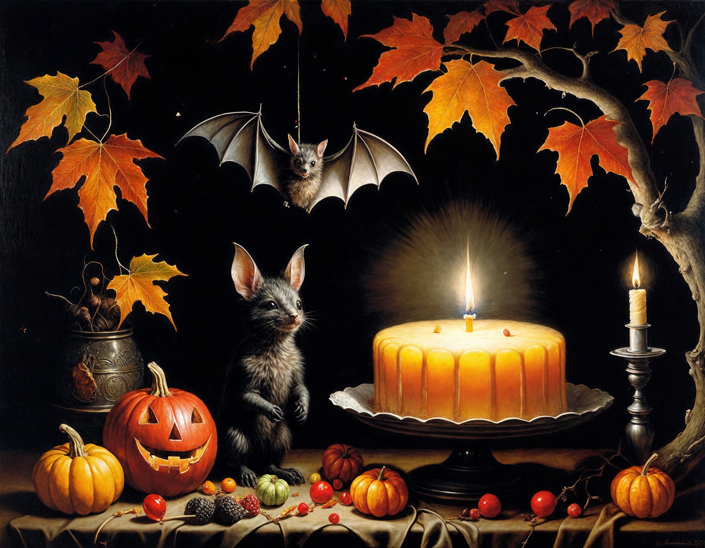 Whimsical Halloween Scene with Mouse and Pumpkin