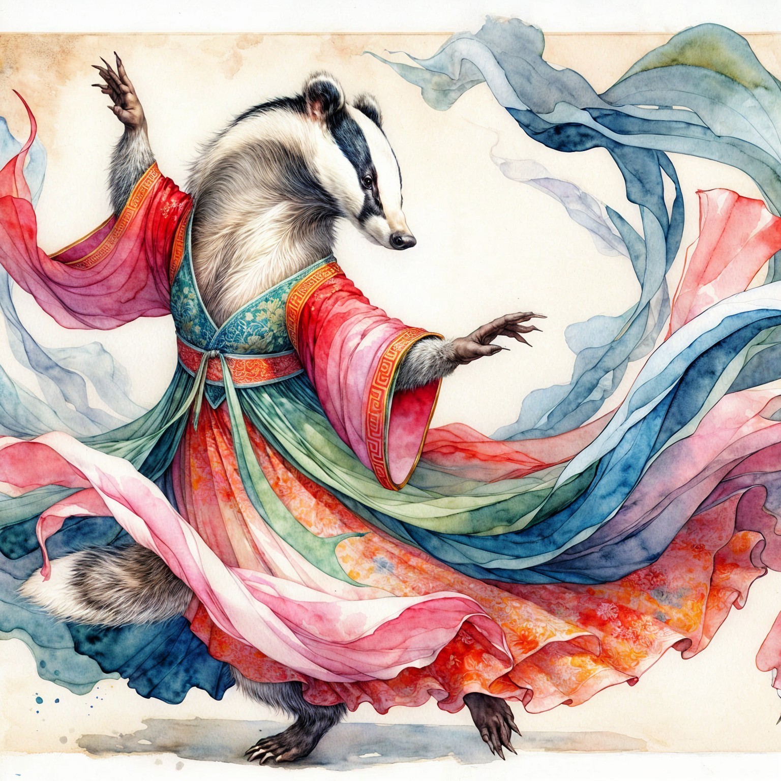 Whimsical Badger Illustration in Colorful Robe