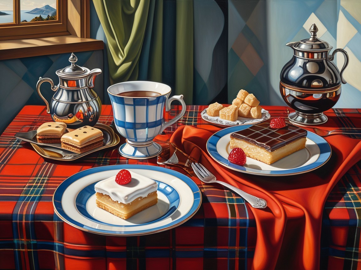 Vibrant Still Life with Pastries and Teacup Setting