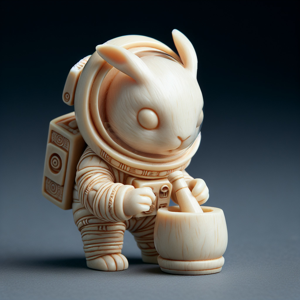 Whimsical Bunny in Space Suit with Mortar and Pestle