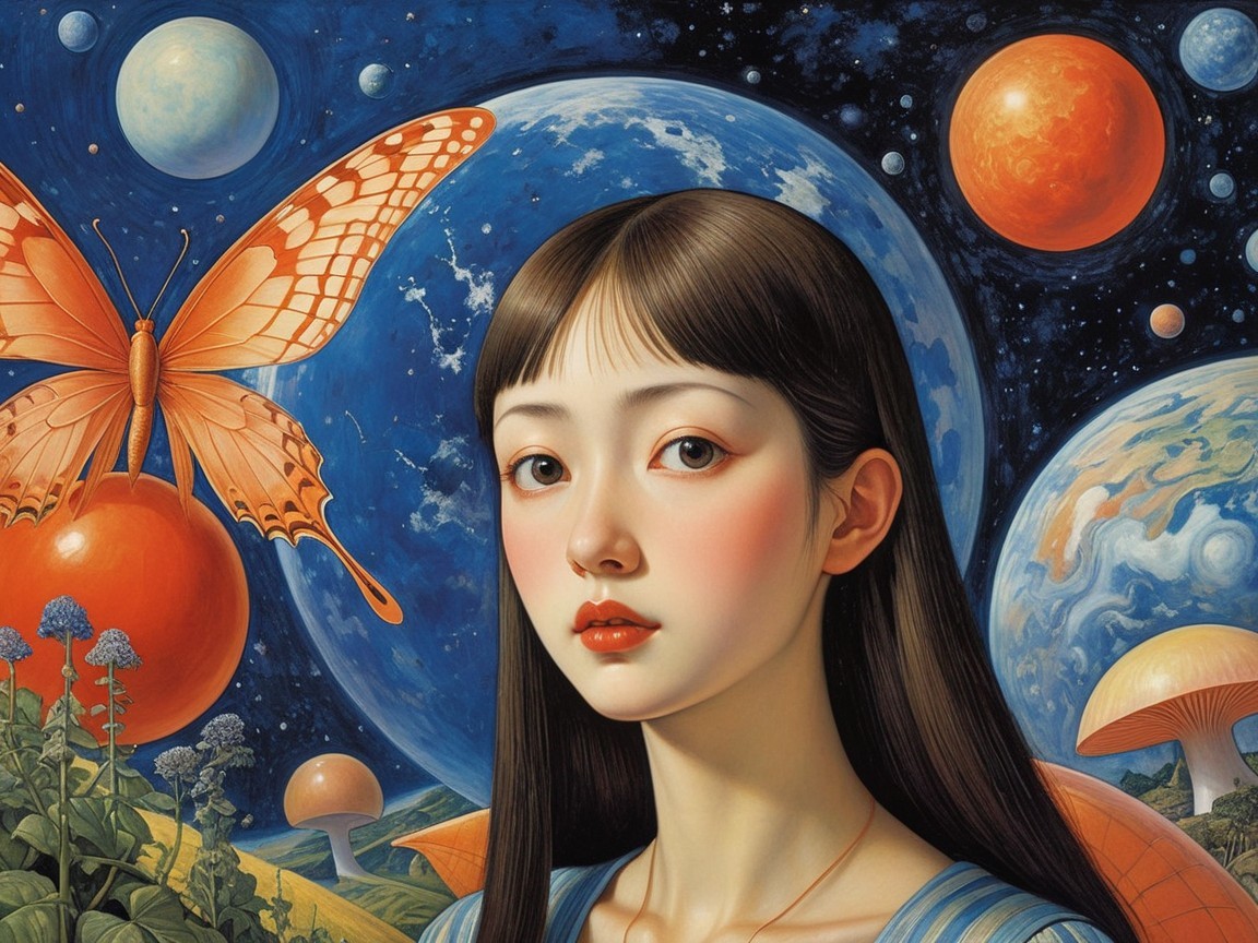 Dreamy Portrait of a Young Woman in Cosmic Setting