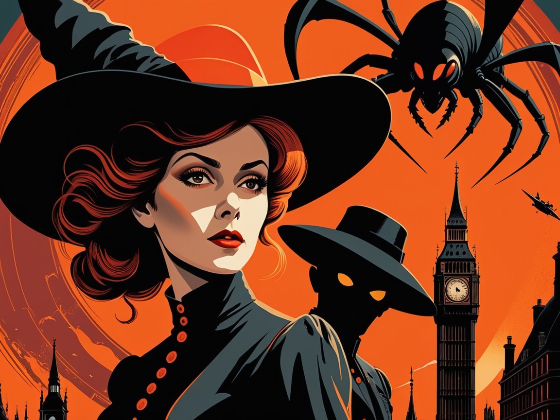 Mysterious Woman Against Eerie Orange London Backdrop