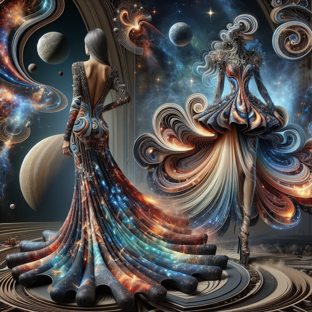 Cosmic-Inspired Attire of Ethereal Figures in Space