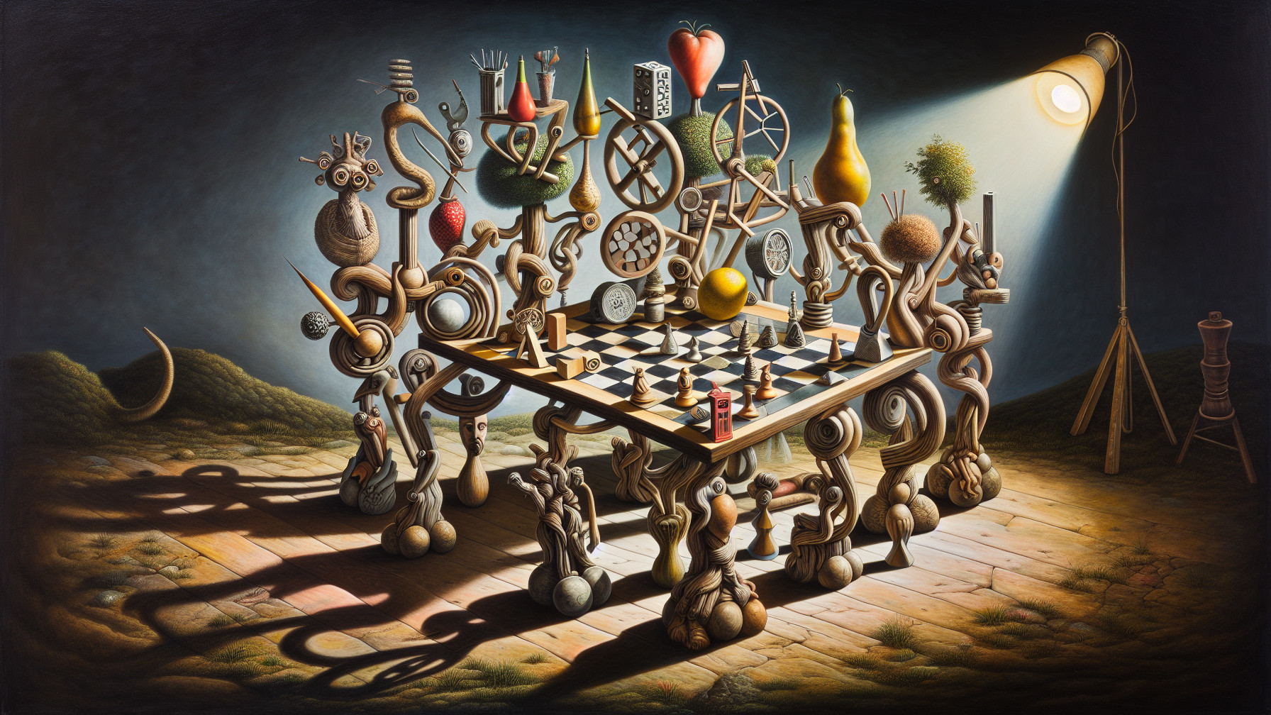 Surreal Chess Table with Whimsical Organic Shapes