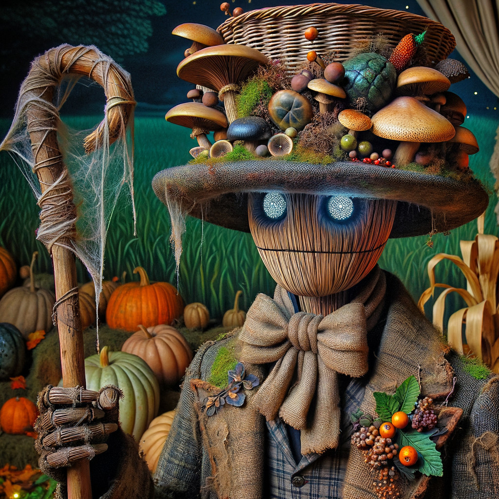Whimsical Scarecrow in Vibrant Autumn Setting