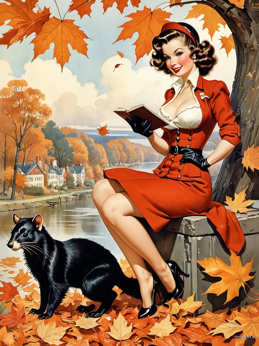 Woman in Vintage Dress Reading by Autumn River