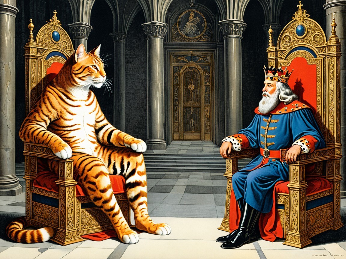Regal Tiger on Throne in Opulent Royal Setting