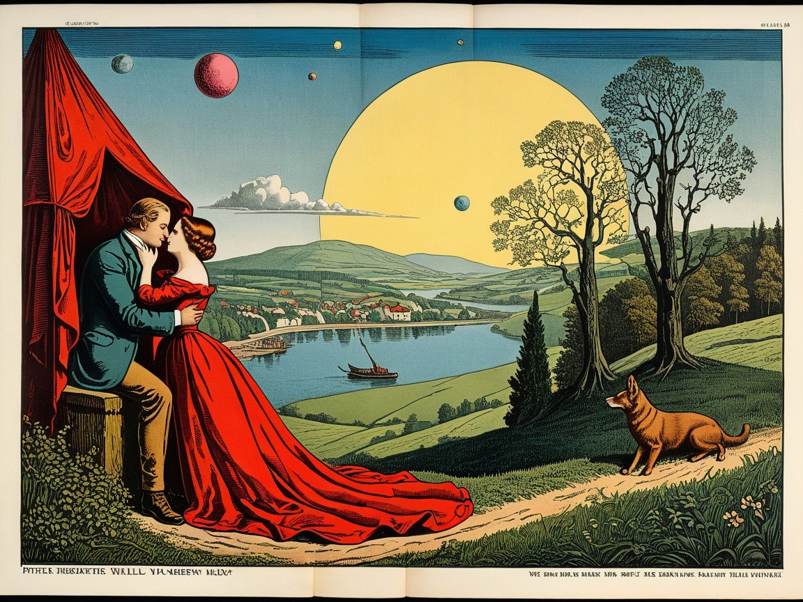 Couple Kissing in a Vibrant Landscape at Night