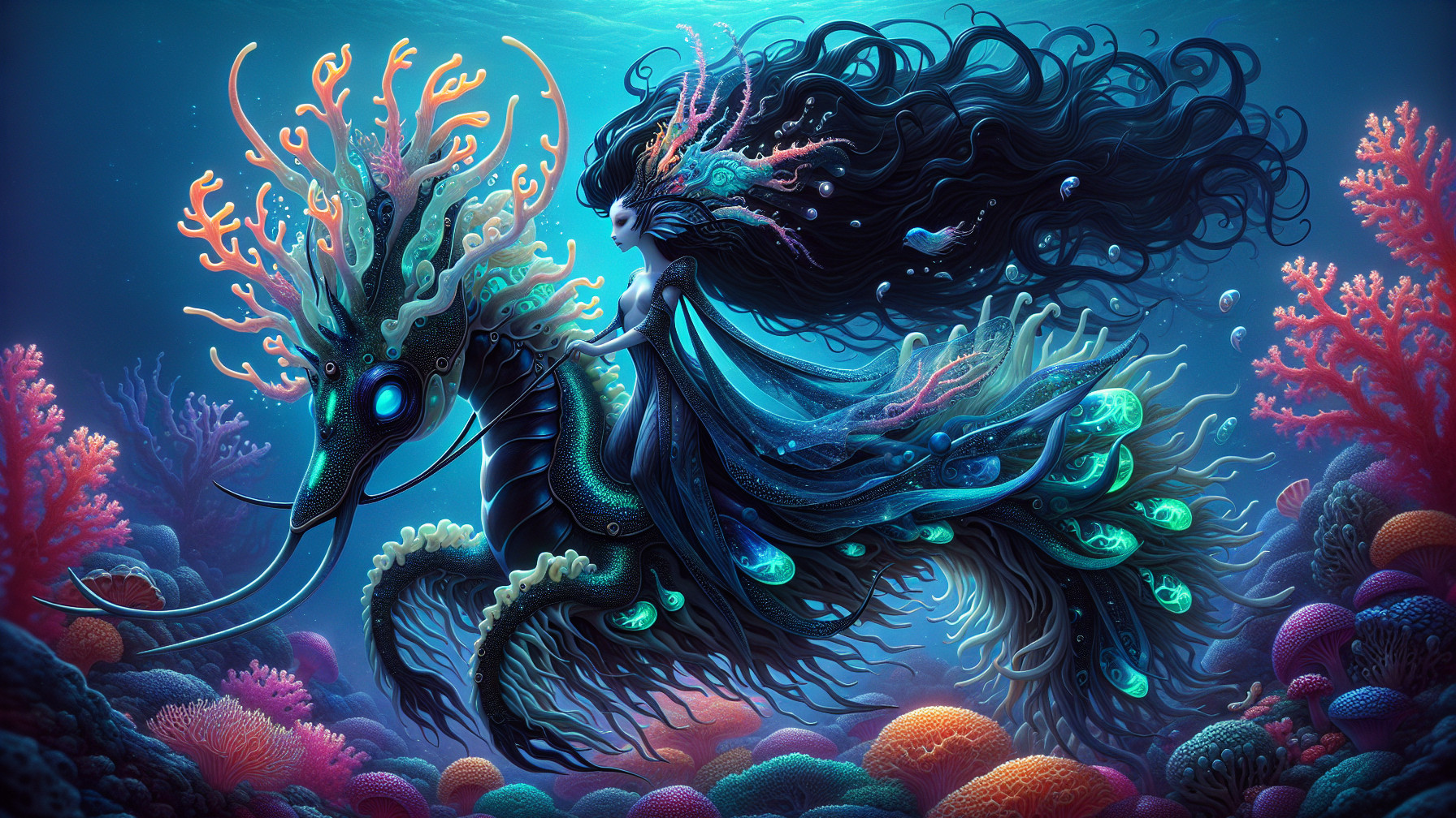 Mythical Sea Creature and Enchanting Underwater Scene