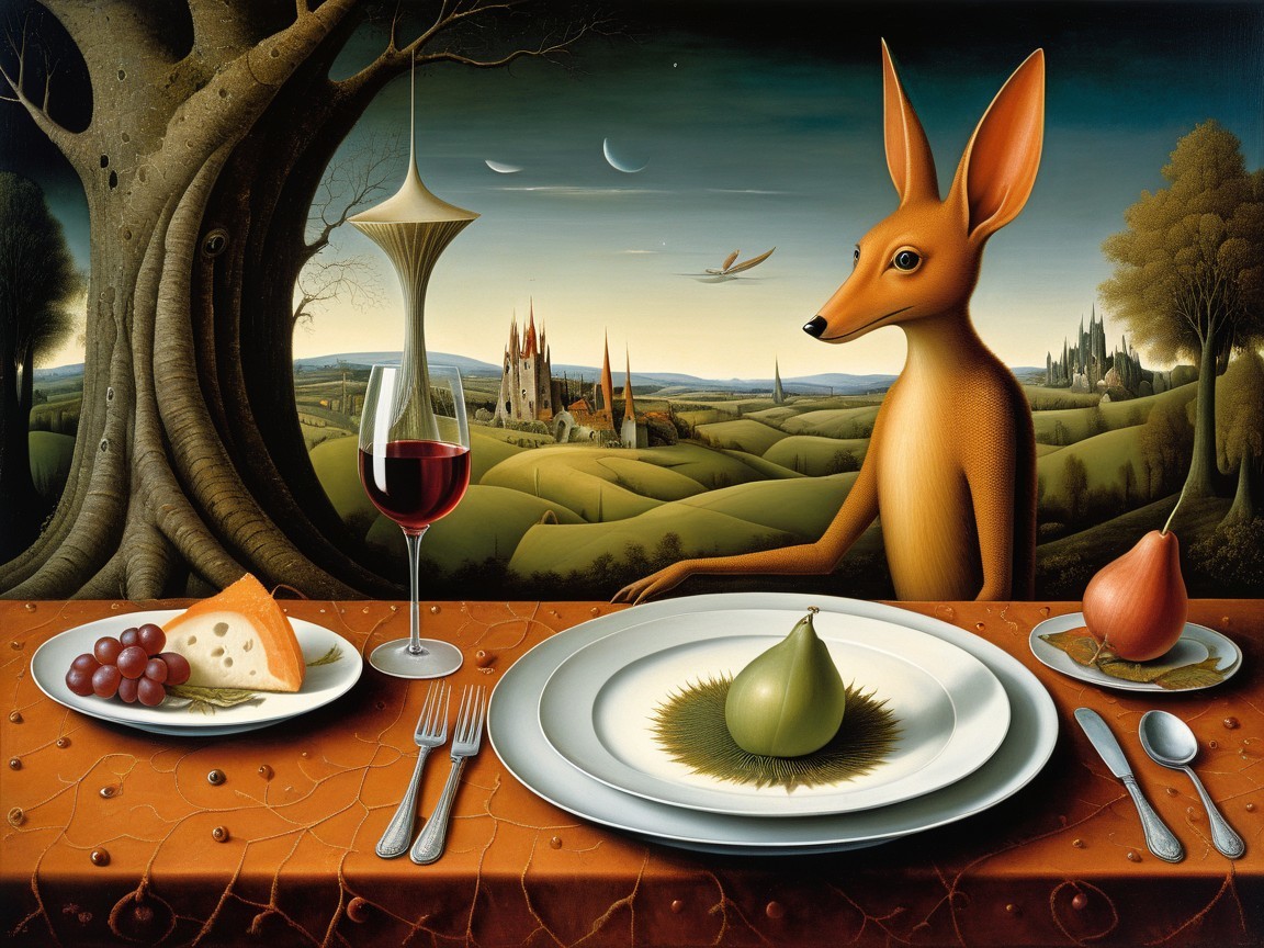 Surreal Landscape with Fox and Twilight Setting