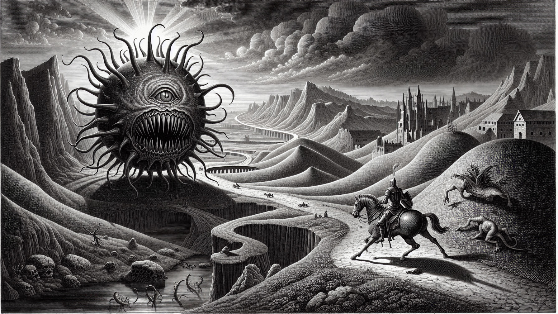 Lone Knight Journeying Through a Surreal Landscape