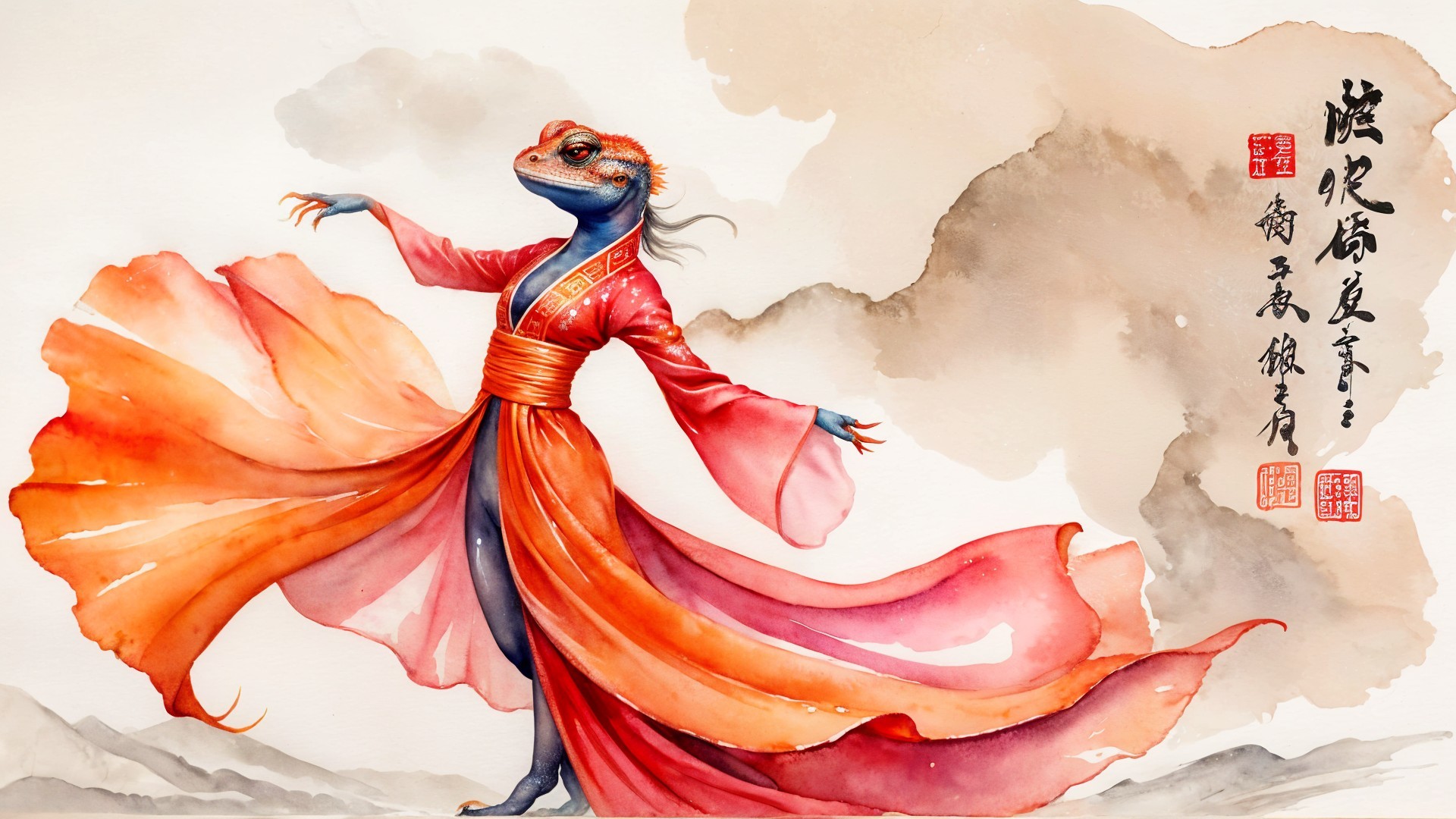 Whimsical Lizard Humanoid in Colorful Robe Design