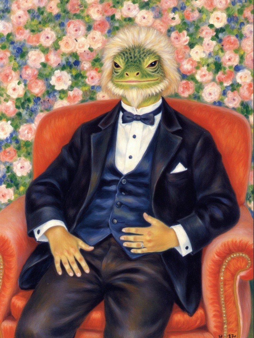 Surreal Character in Tuxedo on Vintage Armchair