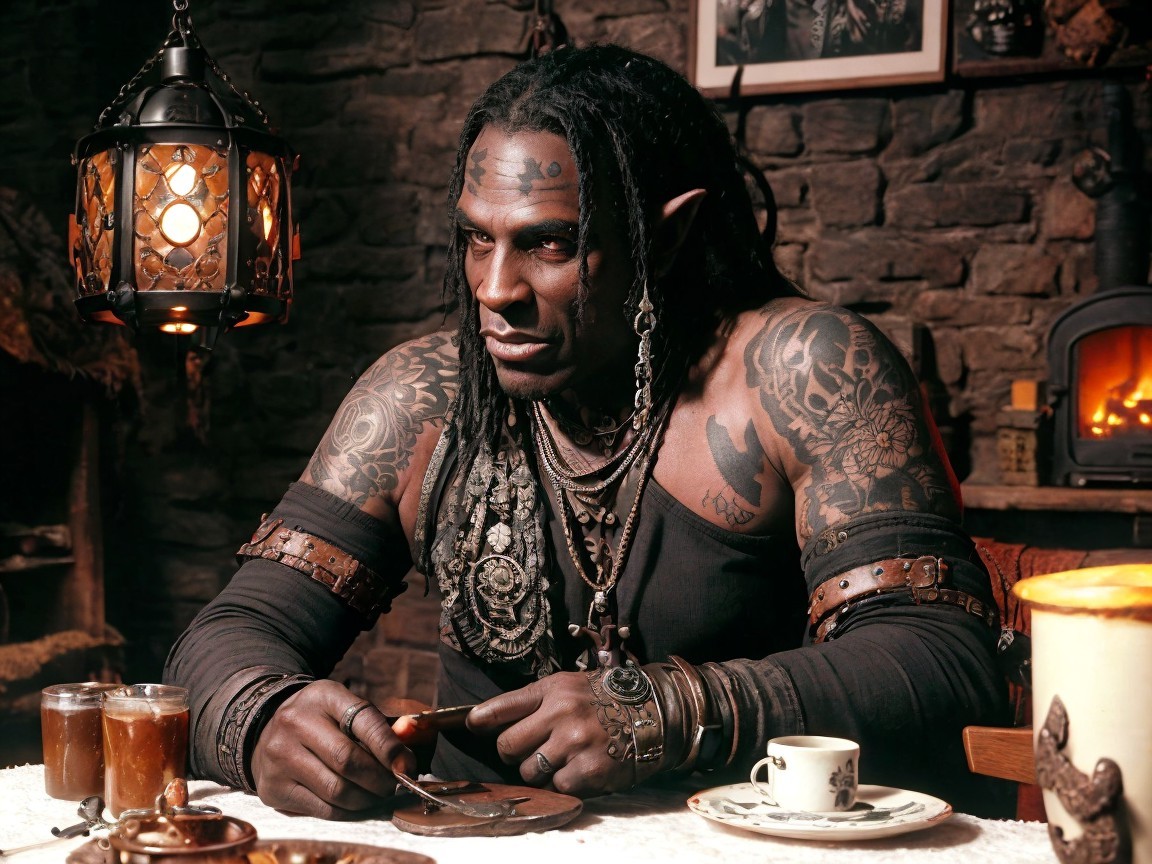 Muscular Fantasy Warrior in Mystical Rustic Setting