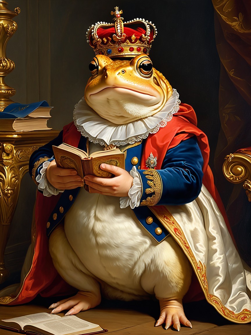 Regal Toad on Throne in Luxurious Royal Attire