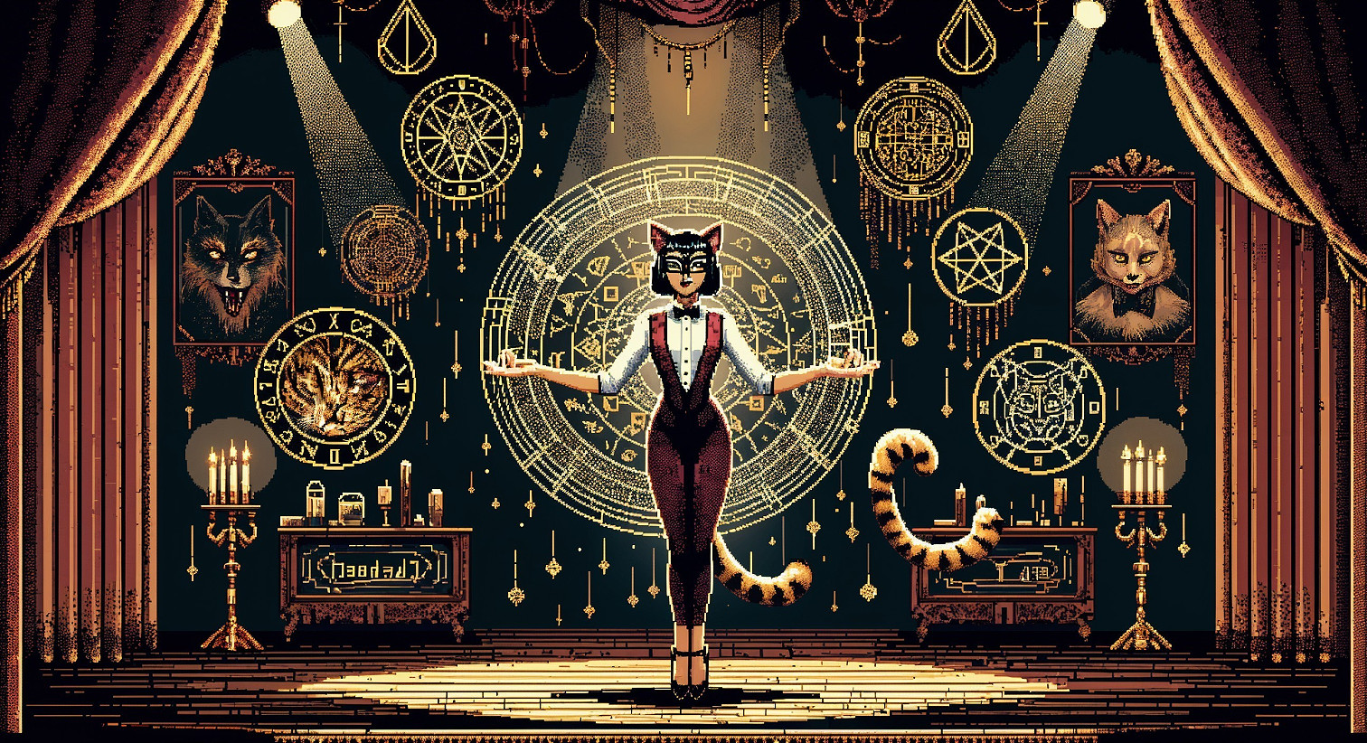 Cat-Human Hybrid in Mystical Vintage Setting