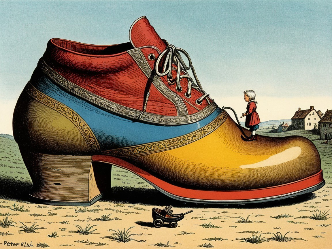Whimsical Illustration of a Giant Colorful Shoe