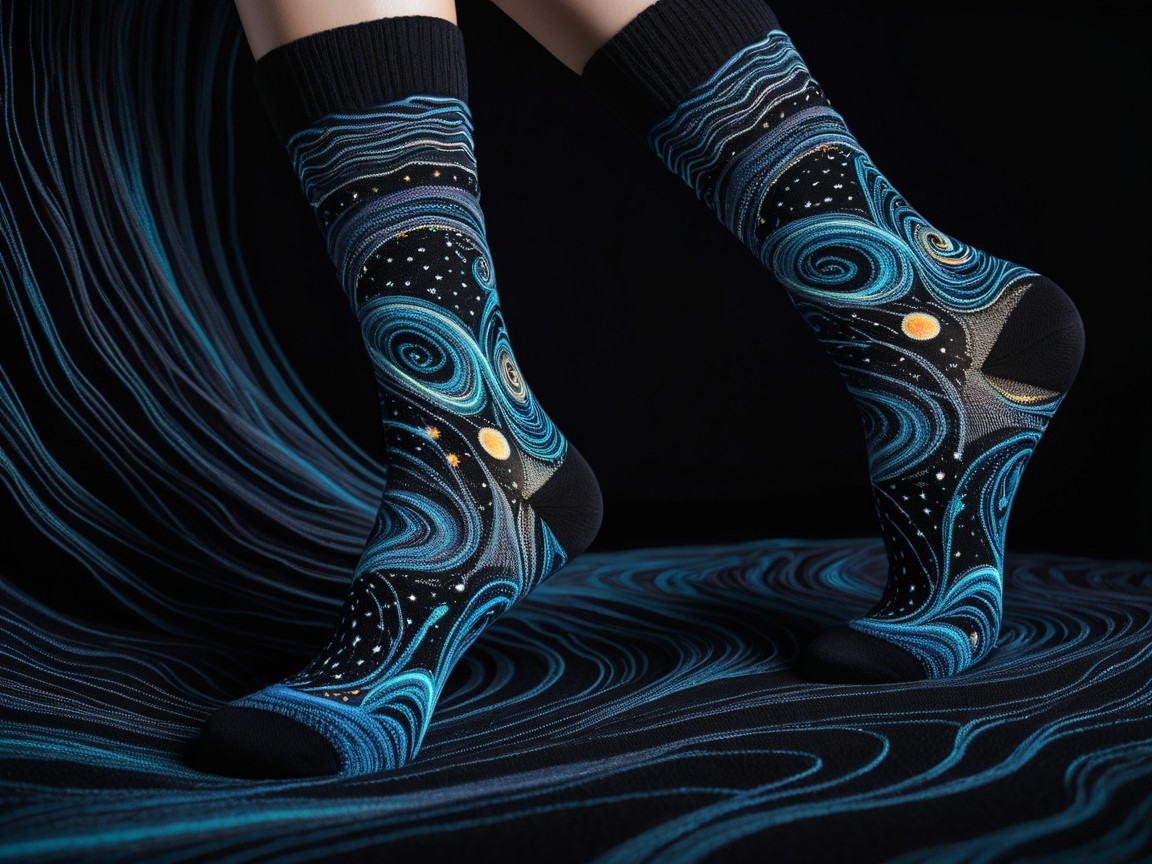 Vibrant Galaxy Design Socks in Blue and Black