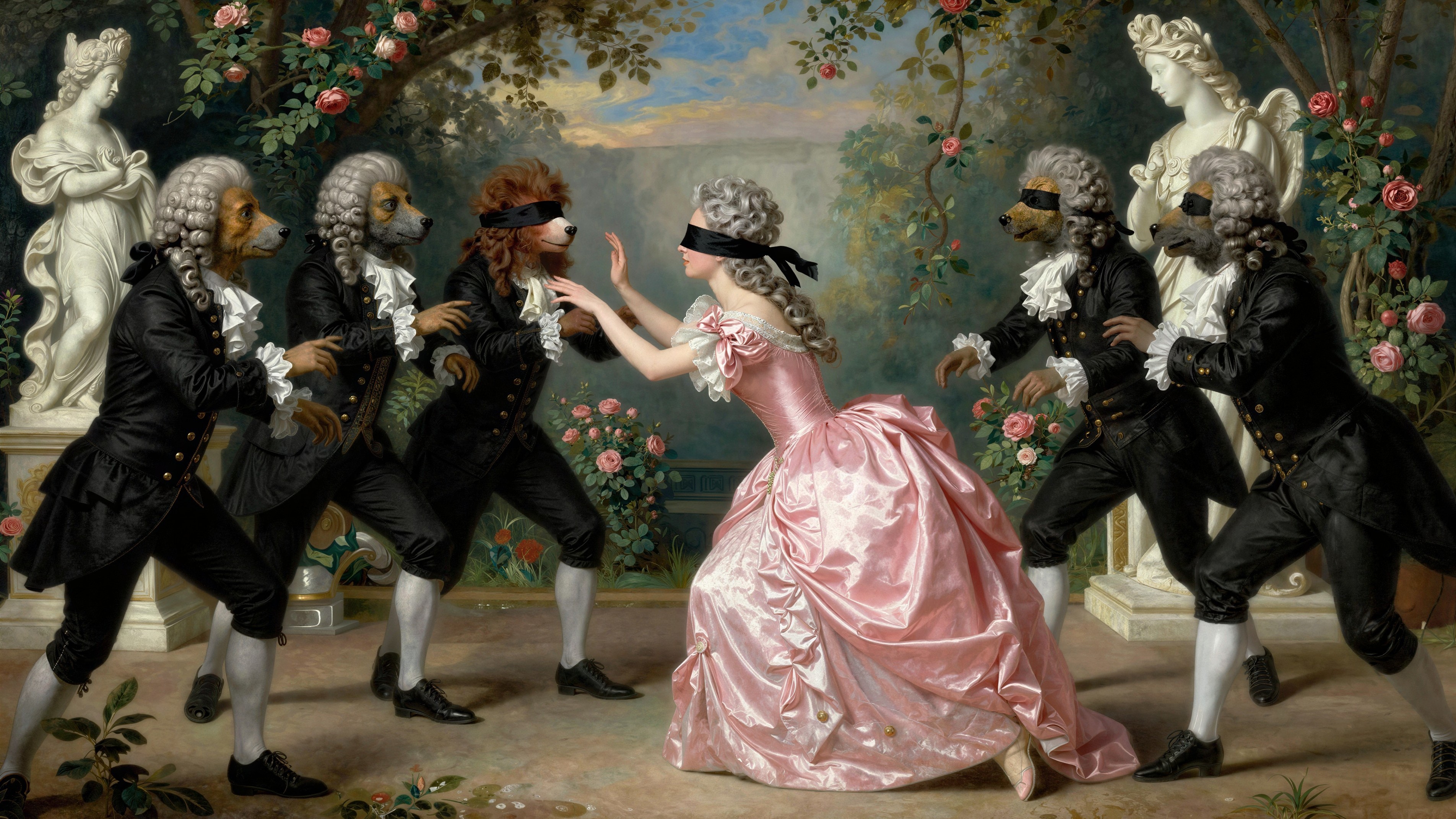 Rococo Painting of Blind Man's Bluff in a Garden