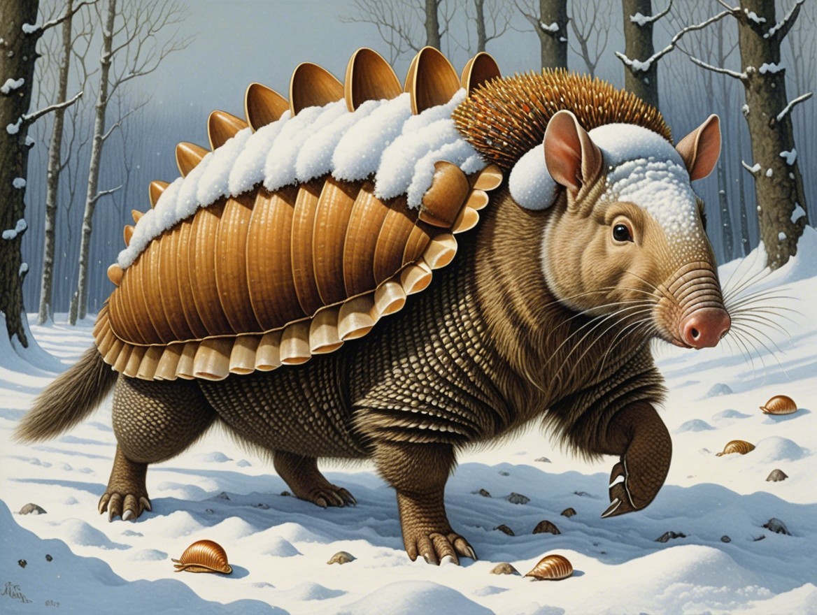 Whimsical Creature in a Snowy Forest Setting