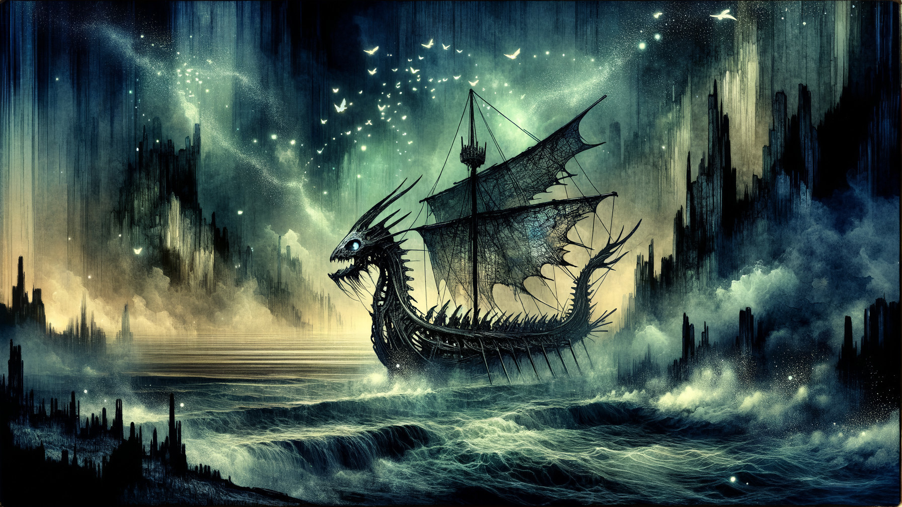 Mysterious Dragon-Shaped Ship in Turbulent Waters