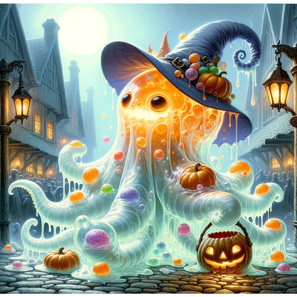 Whimsical Ghost Figure in a Festive Halloween Scene