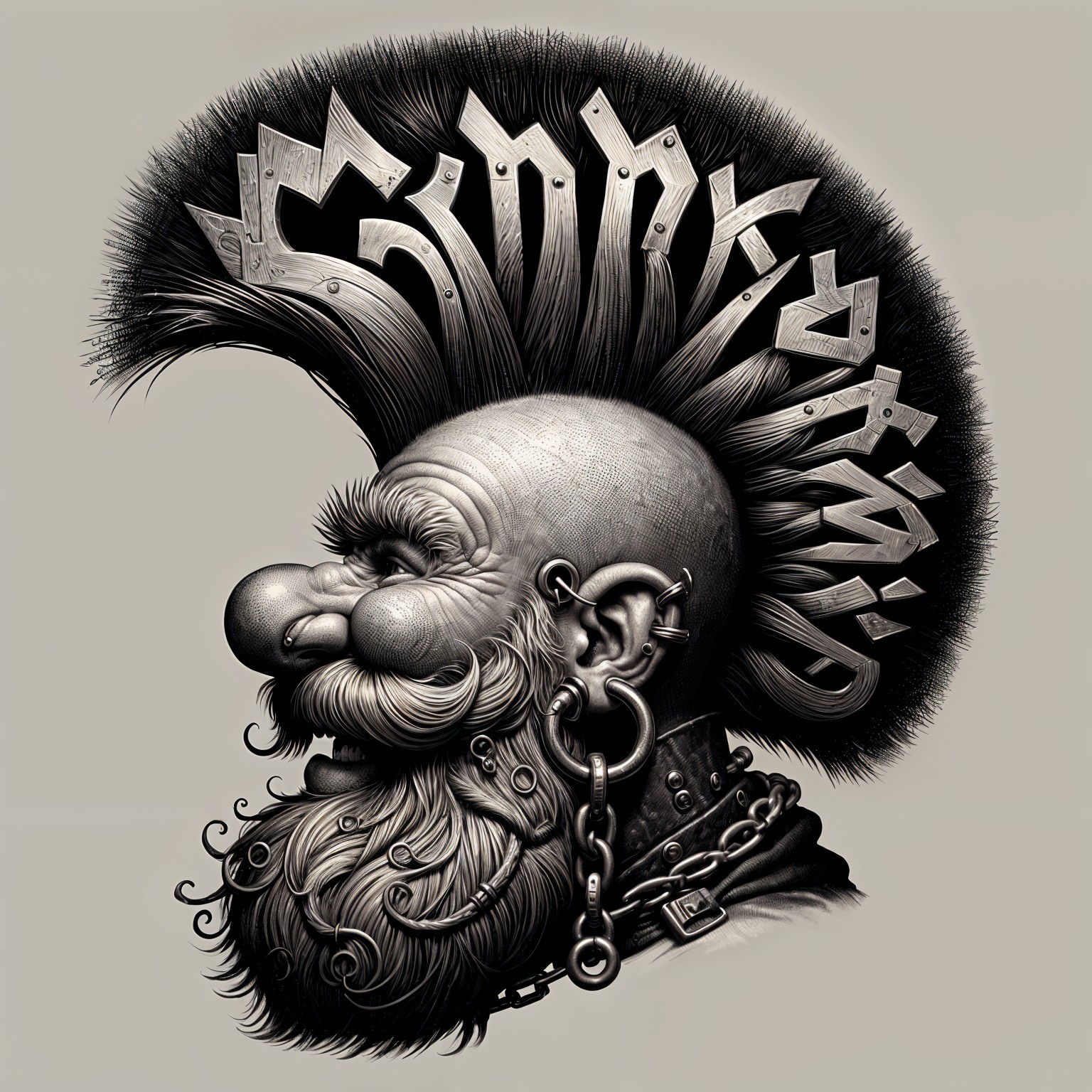 Stylized Punk Character with Mohawk and Piercings