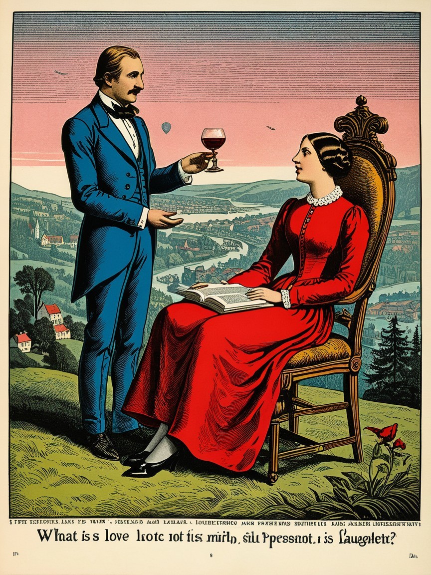 Vintage illustration of a couple in romantic setting
