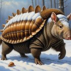 Whimsical Creature in a Snowy Forest Setting