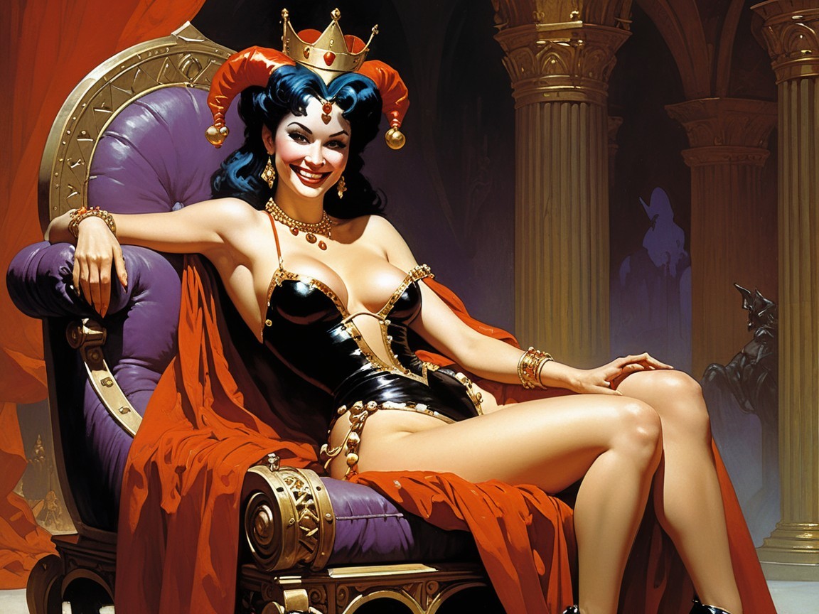 Confident Woman on Ornate Throne with Regal Attire