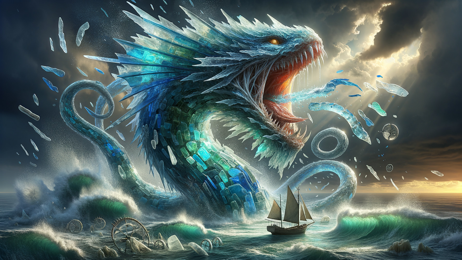 Colossal Sea Serpent Emerges from Tumultuous Waves