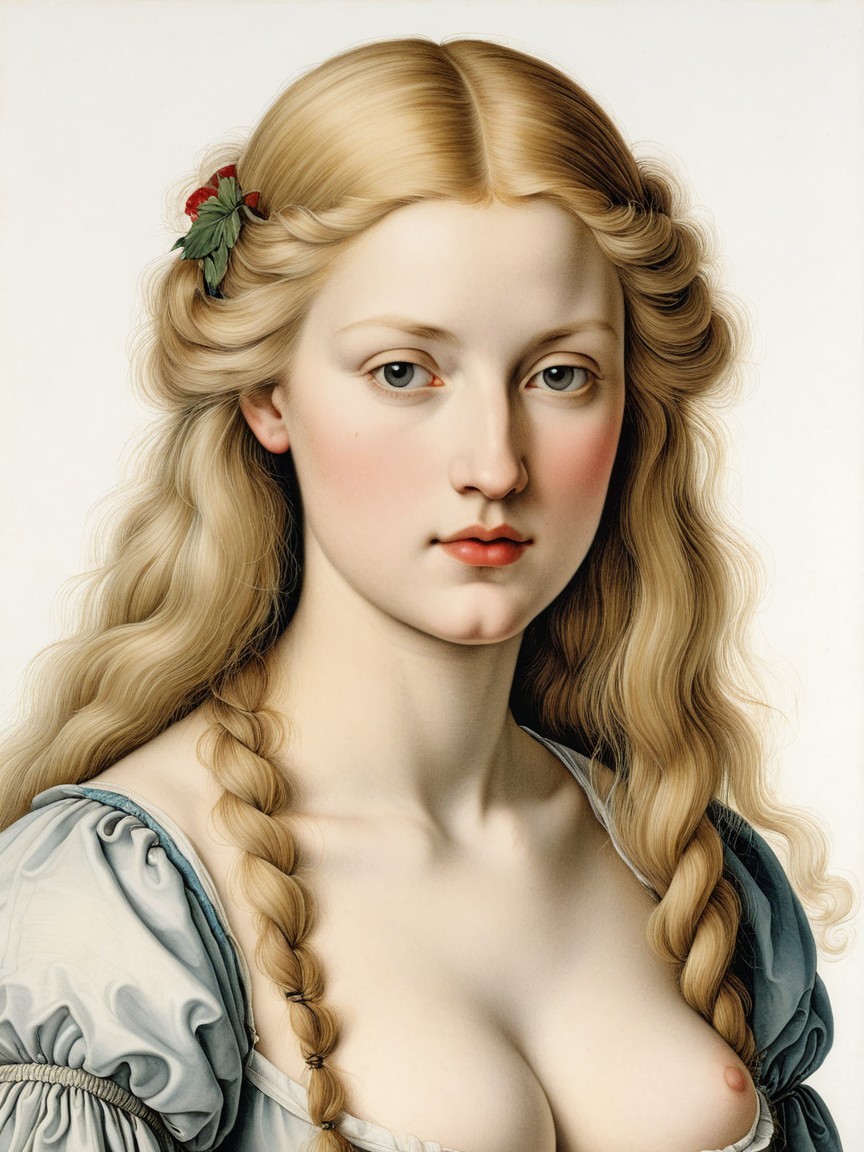 Portrait of a Young Woman with Blonde Hair and Floral Accent