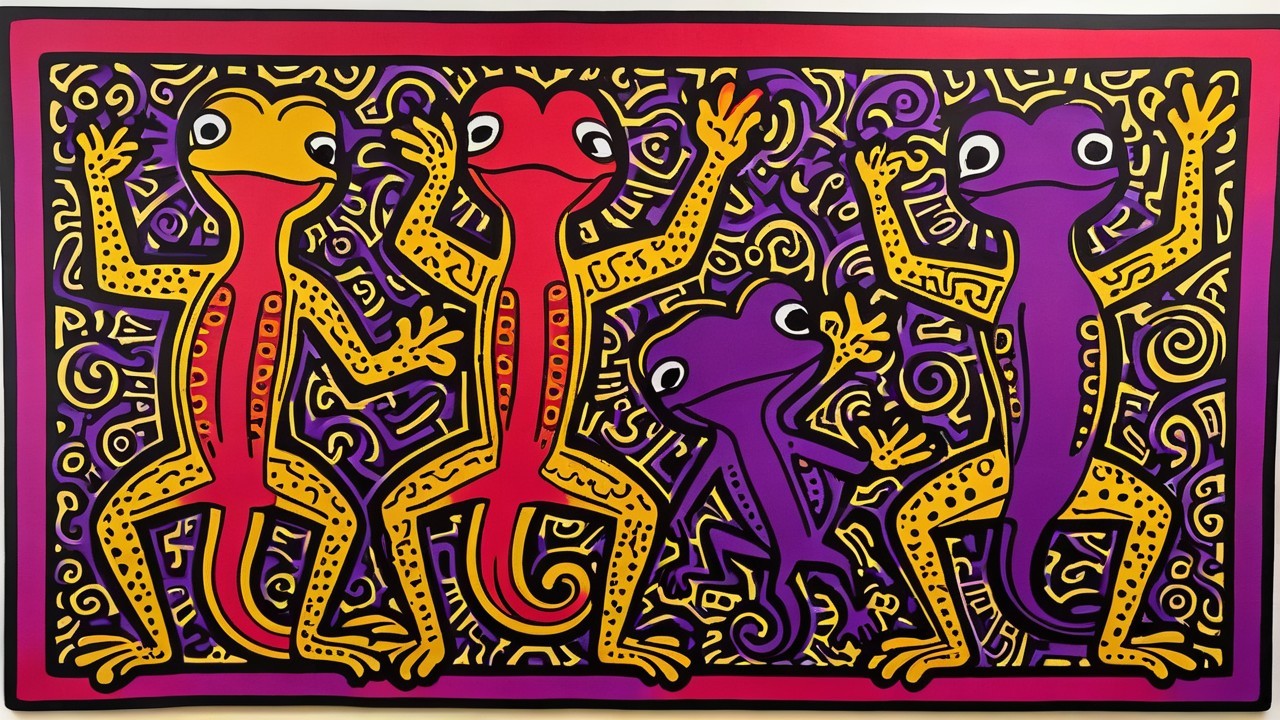 Colorful Cartoon Frogs in Playful Poses with Swirls