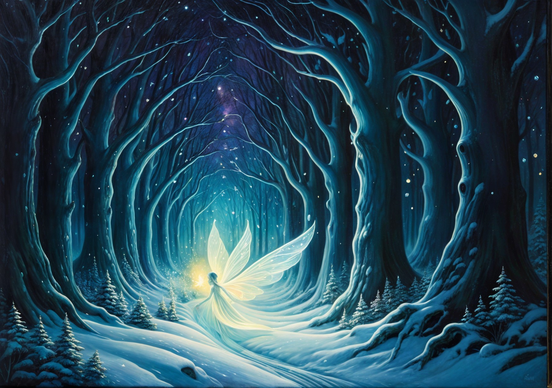 Twilight Forest with Fairy and Shimmering Light