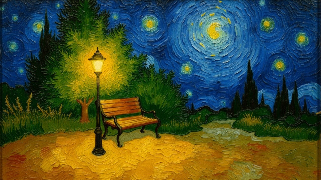 Serene Night Scene with Streetlamp and Stars