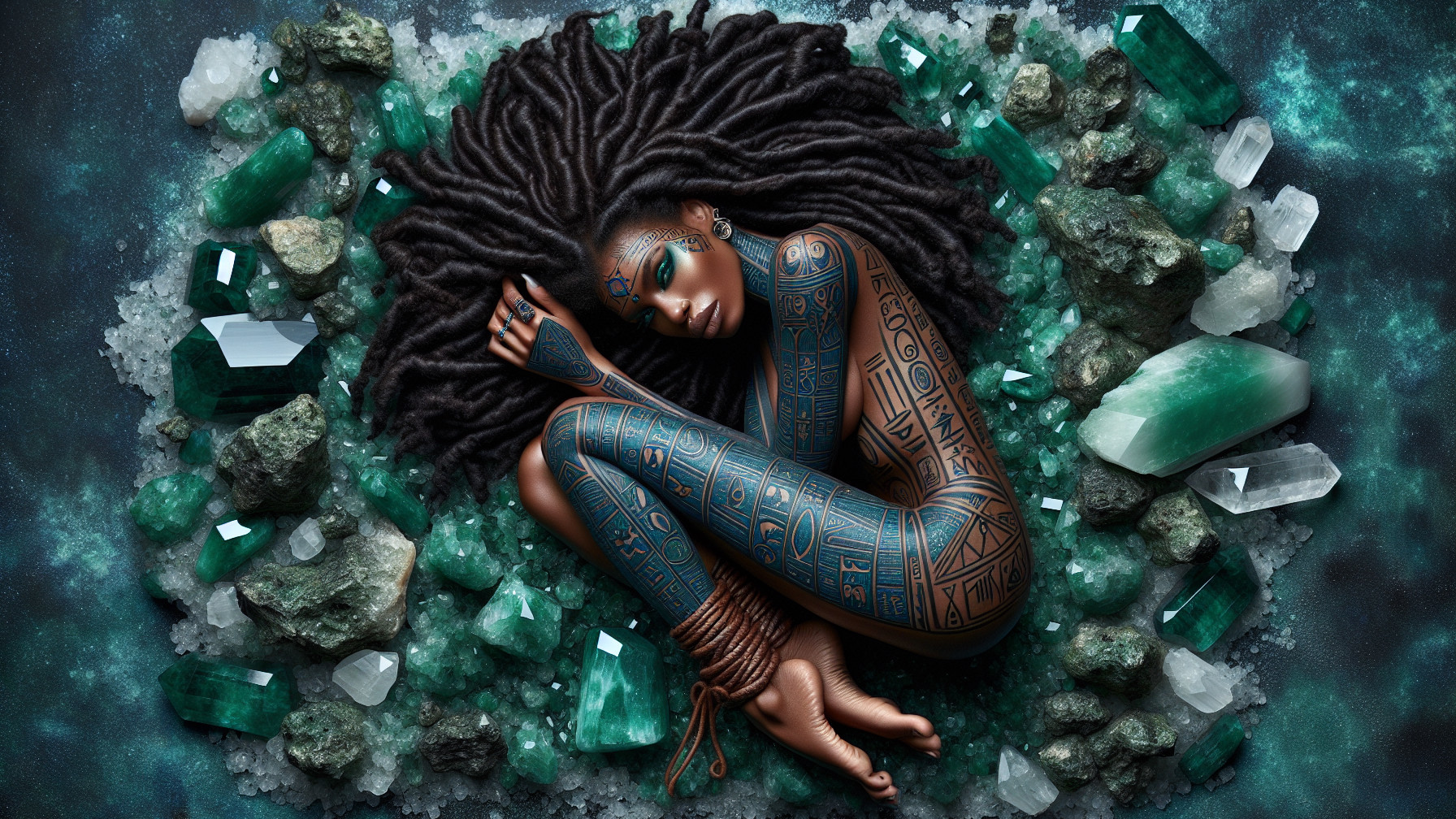 Woman with Dreadlocks on Crystalline Rock Bed
