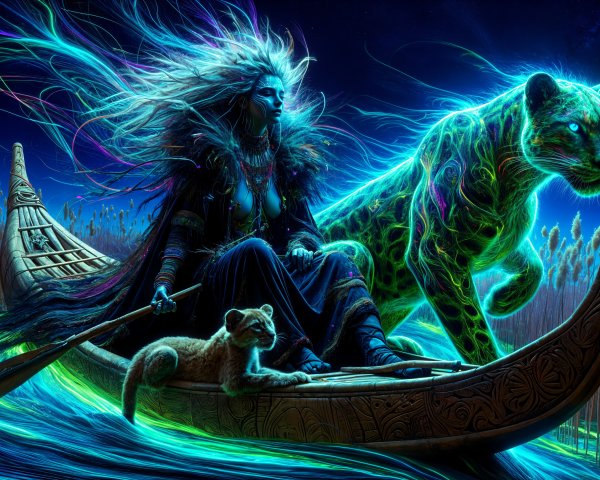 Mystical Scene of a Figure on a Glowing River
