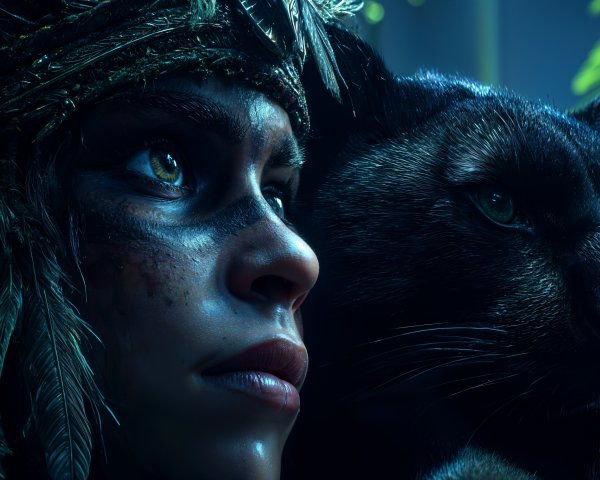 Young Woman with Tribal Markings and Black Panther