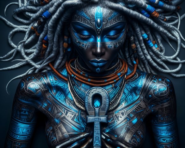 Figure with Blue and Gold Body Paint and Dreadlocks