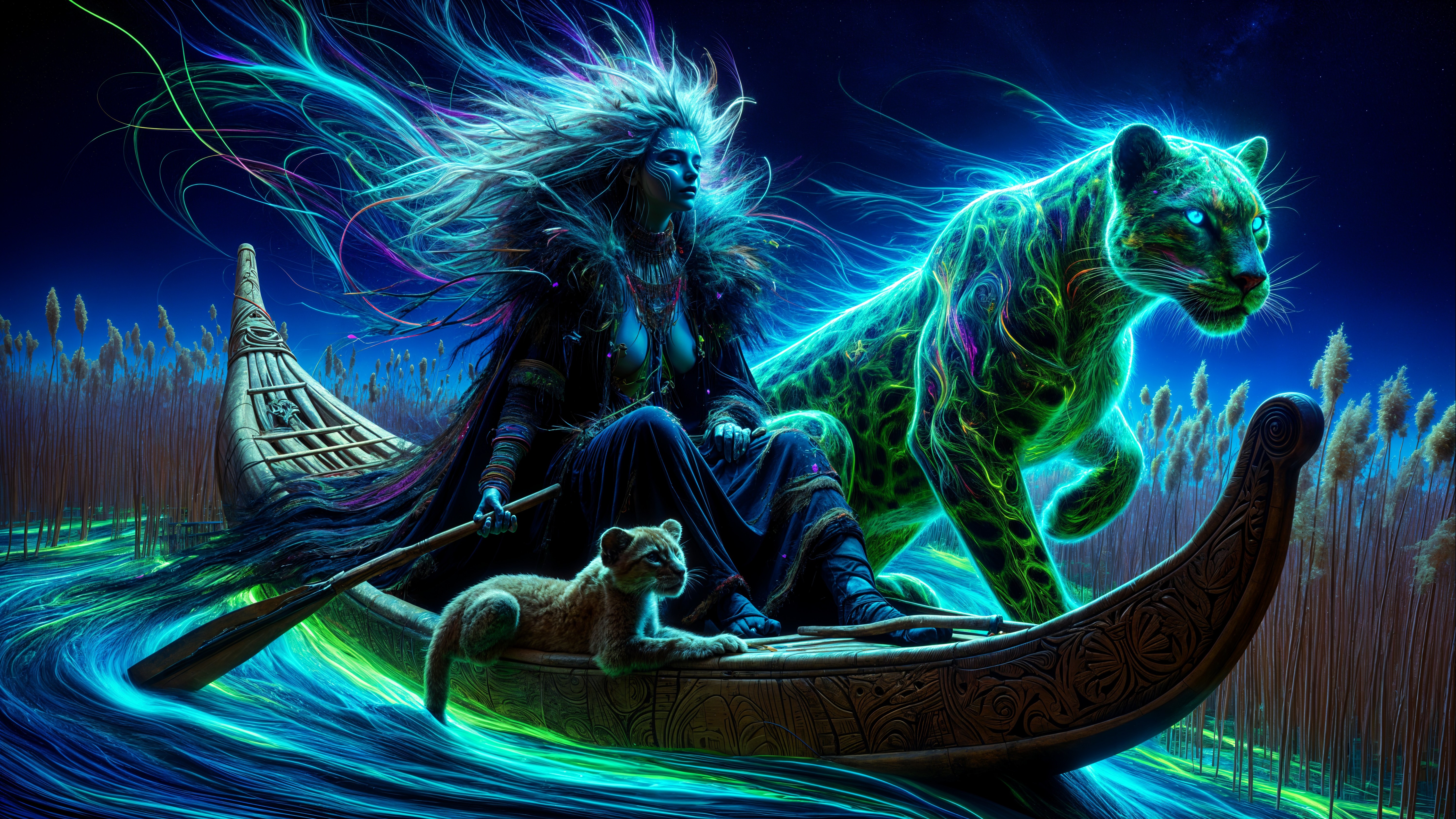 Mystical Scene of a Figure on a Glowing River