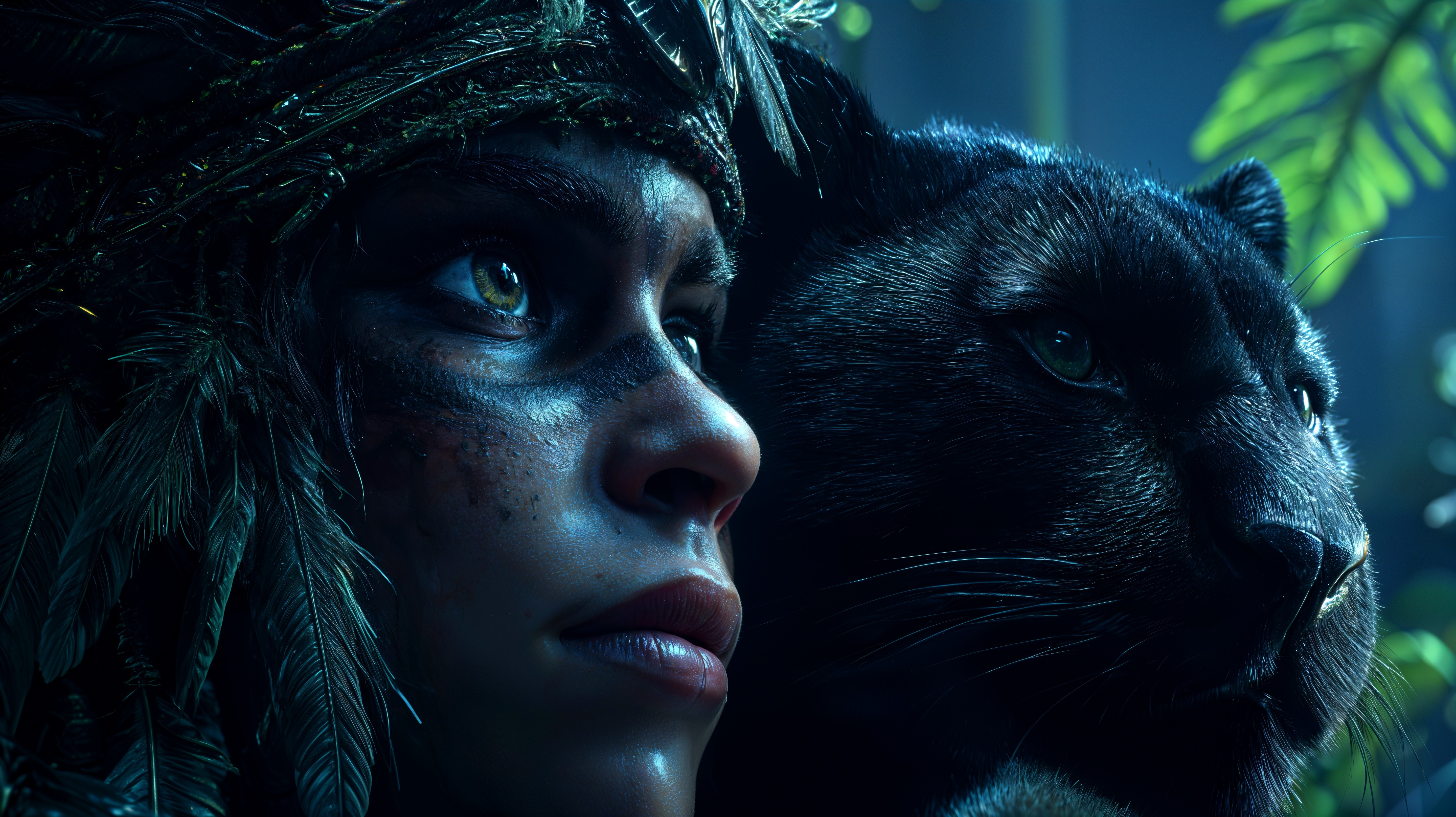 Young Woman with Tribal Markings and Black Panther